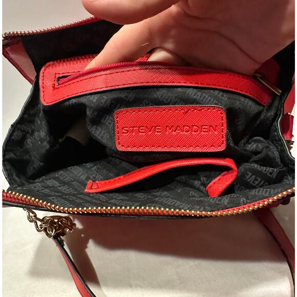 Steve Madden Logo Women’s Zip Crossbody Shoulder Bag designer Cherry Red Evening - Picture 8 of 11